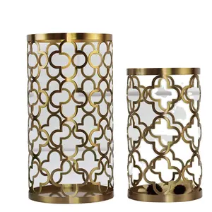 Indoor Cylindrical Tall Gold Indian Decorating Unique Metal Vases For Living Room