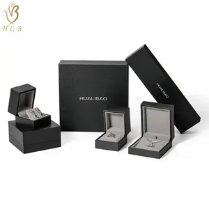 Фабричный бренд, подарочная упаковка для ювелирных изделий, бумажная коробка, черная упаковочная коробка для ювелирных изделий из кожзаменителя, с логотипом - Product Image 1