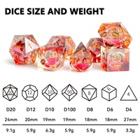 Lot de 7 dés polyédriques en résine rose à bords tranchants, personnalisables, écologiques, en forme carrée, avec noyau à paillettes, pour D&D, vente en gros usine