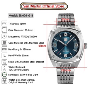 Reloj Mecánico para Hombre San Martin SN026-G-B, Diseño Original Cuadrado, Estilo Deportivo, Alta Calidad, Clásico y de Lujo, con Cristal de Zafiro - Product Image 2