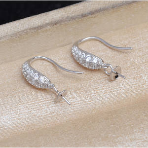 Wenchi S925 Argent, Support d'accessoire pour boucles d'oreilles à crochet goutte d'eau, pour bijoux DIY en perles avec zircon multi-couleurs 8-10mm, Modèle 16602 - Product Image 4