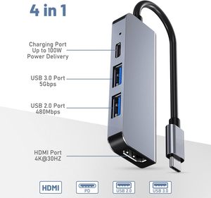 Station d'accueil SYONG 100W PD 4-en-1 avec hub <span class=keywords><strong>USB</strong></span> <span class=keywords><strong>C</strong></span> pour adaptateur <span class=keywords><strong>HDMI</strong></span> femelle, dongle <span class=keywords><strong>USB</strong></span> 3.0/2.0, compatible multiport 4K 30Hz - Product Image 2