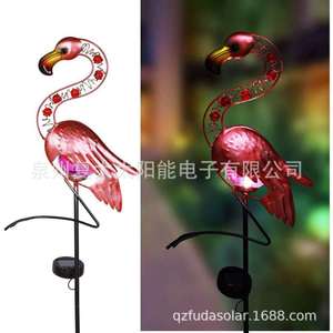 Lampe solaire en métal en forme de flamant rose pour jardin, LED, décoration extérieure, résistante à l'eau, autoportante - Product Image 1
