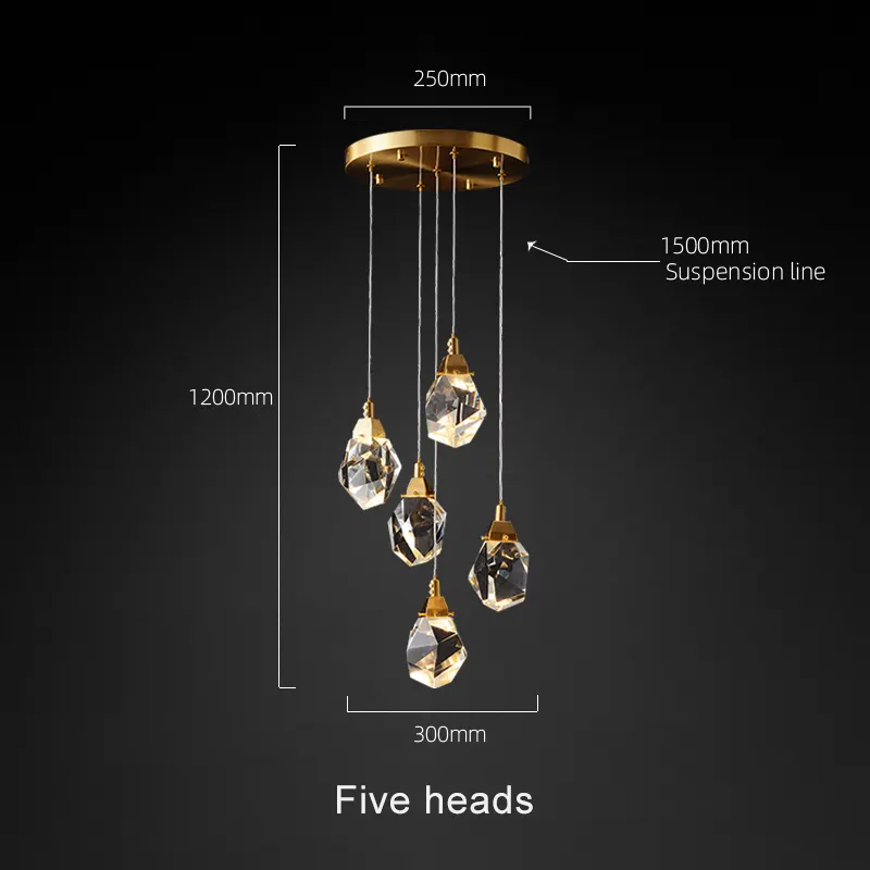 New Design Lighting Restaurant Copper Brass Base Crystal LED Chandelier Living Dinning Room Pendant Lights