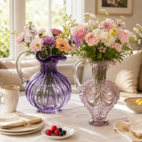 Vase en verre soufflé à la main avec poignée, carafe décorative pour fleurs, pour la table à manger et la décoration du salon