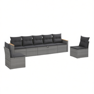 Ensemble de canapés de jardin d'extérieur 6 places en rotin PE gris avec housses amovibles, design contemporain - Product Image 1