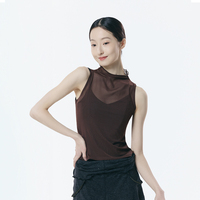 Baiwu - Top de Ballet para Mujer, Negro, Sin Mangas, Malla Elástica, Camiseta de Entrenamiento 126111269