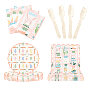 DAMAI Nuevo Diseño con Temática de Primavera y Conejo, Juego de Vajilla Desechable de Papel para Fiesta de Cumpleaños, Platos, Servilletas y Vasos para Pascua - Product Image 3
