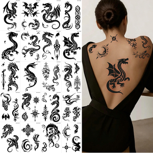 Lot de 20 autocollants de <span class=keywords><strong>tatouage</strong></span> temporaire noir tribal <span class=keywords><strong>dragon</strong></span>, faux tatouages gothiques pour le corps, imperméables et longue durée - Product Image 2