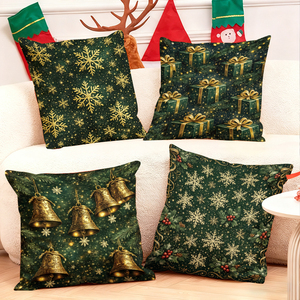 Kar taneleri, hediyeler, çanlar ve dikenli çalılar içeren Noel yastıkları, şenlikli tatil dekorasyonu için. - Product Image 1