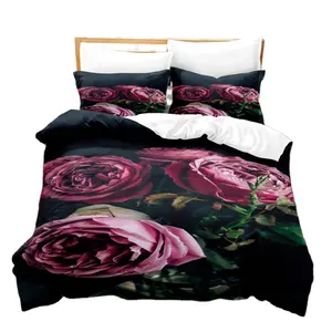 Cheap Price King Size 3D Digital Printed Flower Bedroom Bed Sheets Bedding Set with Curtains