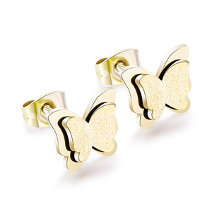 Butterfly <b>Stud</b> <b>Earrings</b> Rose Gold Steel 12mm Double Layer Frosted Insect Design Fashion Jewelry Gift For Women - Product Image 2