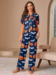 Conjunto de Pijama de Halloween para Mujer al por Mayor, Camiseta de Manga Corta y Pantalones, Ropa de Dormir Suave e Informal para Damas - Product Image 3