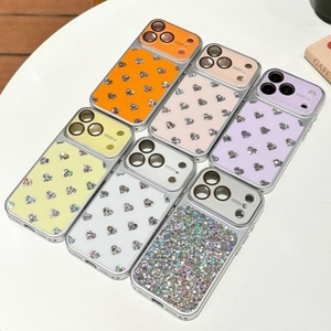 Classy girlish glitter loving heart fashion phone case for iPhone 17 pro max 14 camera flim protect back <b>cover</b> factory wholesale - Product Image 6