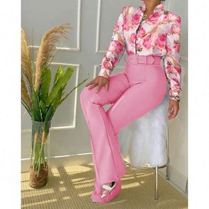 Conjunto de Pantalón y Top de Manga Larga con Solapa de Crochet para <span class=keywords><strong>Mujer</strong></span>, Moda Otoñal - Product Image 2