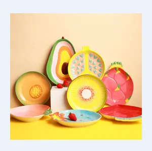 Unique Fruit Shape Glaze Color Ceramic Baby Plate Set Porcelain Children Plate Kid Plate For Dinner