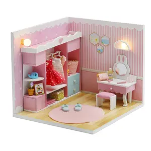 Promotion Gift Wooden Miniature Furniture Doll House Wood For Toys Store Diy Wooden Dolls House Cottage