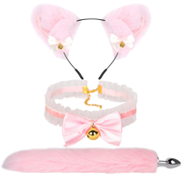 Kit de bondage complet : Collier, bandeau, bâillon, plug anal en métal extensible, plug anal en silicone et tête de renard pour femme