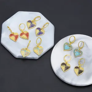 JXX Jewelry Women Jewelry 24k Gold Plated Hoop Earrings Cubic Zirconia Heart Pendant Earrings