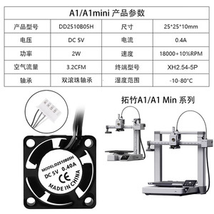 พัดลม Lin'ao 3D X1 Series รุ่น D2510B05H ขนาด 25x25x10 มม. ลูกปืนคู่ 5V DC สำหรับระบายความร้อนเครื่องพิมพ์ 3 มิติ - Product Image 2