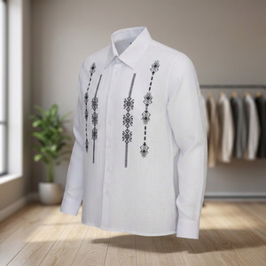 Camisa Casual Étnica Vintage para Hombre, Bordada con Puntos, de Lino y Algodón |   Camiseta de Manga Larga Transpirable, Antiarrugas, de Secado Rápido y Ecológica - Product Image 3
