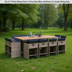 Patio <b>Dining</b> <b>Chairs</b> Set Of 12 In Gray <b>Navy</b> Blue And Brown For Garden Outdoor Furniture Contemporary Wicker Rattan Weather - Product Image 2