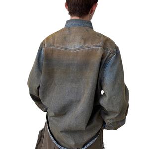 Wholesale Custom logo Wasteland Style Distressed Mud-dyed Washed Heavyweight Loose <b>Men's</b> <b>Denim</b> Jacket - Product Image 2
