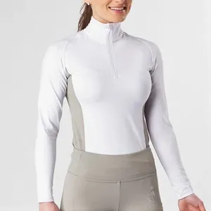 Popular White Half Zipper Design Women Long Sleeve Horse Riding Sport Shirt Equestrian Clothing