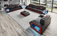Canapé d'angle en cuir véritable de haute qualité pour maison intelligente, ensemble 1+2+3 places avec rembourrage en éponge pour salon
