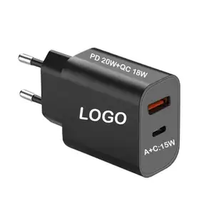 Logo personnalisé double port USB A Type C EU Plug chargeurs et adaptateurs QC 3.0 18W Mobile charge rapide 20W PD chargeur