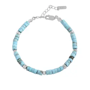 Pulseira de luxo pequena com contas de prata turquesa azul minimalista para mulheres, pulseira de pedra natural personalizada por atacado