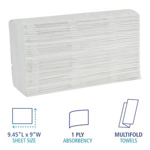 Boardwalk 1-Ply Disposable Bathroom Hand <b>Towels</b> 9 X 9.45 Inches 250 <b>Towels</b>/Pack 16 Packs/Carton White" - Product Image 2