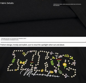 T-shirt floral brodé de perles personnalisé - Style européen et américain, coupe ample, col rond, manches courtes, pour hommes et femmes - Product Image 2