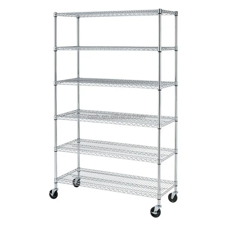 RH-WSH90-45180 Größe 900*450*1800mm sechs Schichten Hoch leistungs chrom Moving Warehouse Storage Wire Rack