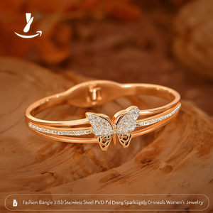 Brazalete de Moda en Acero Inoxidable 316L con Baño de Oro PVD, Diseño de Mariposa con Cristales Brillantes, Joyería para Mujer - Product Image 3