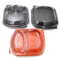 Boîte à lunch en plastique noir jetable de qualité alimentaire à 3 compartiments pour sushis, sandwichs, pain avec logo personnalisé