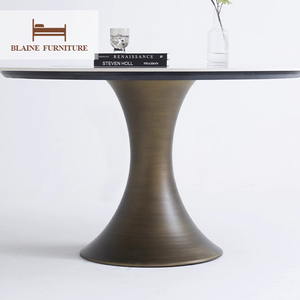 Juego de mesa de 6 plazas italiano redondo de lujo BLAINE, juego de mesa de restaurante de acero inoxidable, nueva tendencia, juego de mesa de comedor, <span class=keywords><strong>Lazy</strong></span> <span class=keywords><strong>Susan</strong></span> - Product Image 6