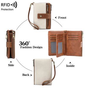 <span class=keywords><strong>Porte</strong></span>-<span class=keywords><strong>monnaie</strong></span> de luxe en cuir PU à logo personnalisé RFID Portefeuille décontracté court pour hommes Portefeuille vintage à double chaîne pour femmes - Product Image 2