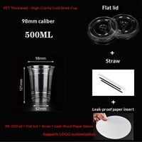 Gobelet jetable pour café et thé au lait de 98 mm de diamètre avec couvercle, gobelet en plastique pour boissons froides en PET, logo personnalisable