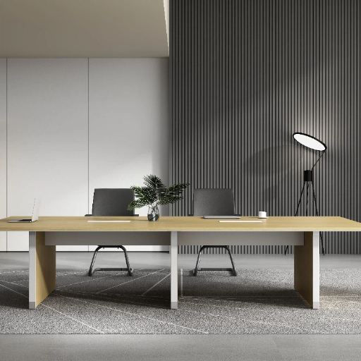 Modern Engineered Veneer Lacquered Conference Table with Aluminum Oxide Frame & Integrated Cable Tray
