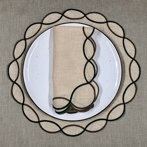 Hot Selling Modern Embroidered Edge Washed Flax Pure Circular <b>Table</b> Placemat Custom <b>Cloth</b> <b>Linen</b> Napkins Placemat - Product Image 1