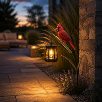 Décoration de jardin solaire en résine en forme d'oiseau cardinal avec lanterne suspendue, étanche, alimentée par énergie solaire, 95 cm, pour extérieur
