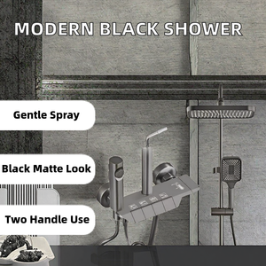 Ensemble de douche contemporain à double poignée, design 4 fonctions, jet doux, finition noir mat, système de robinet de pluie <span class=keywords><strong>spa</strong></span> - Product Image 2