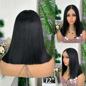 Perruque Bob à franges coupées droites pour closure en dentelle 5*5, 100% cheveux humains vierges vietnamiens de qualité supérieure, courte, noire, double trame, fabriquée à la machine - Product Image 2