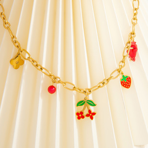 Charm Pendant Necklace 18K Gold Plated <b>Titanium</b> Steel Cartoon Design Colorful Charms Clavicle Chain Gift Jewelry - Product Image 4