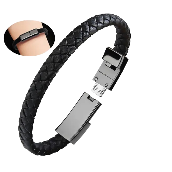 Micro USB Type-C 8-Pin Wrist Charging Cable Short Leather Bracelet for Mobile Phone