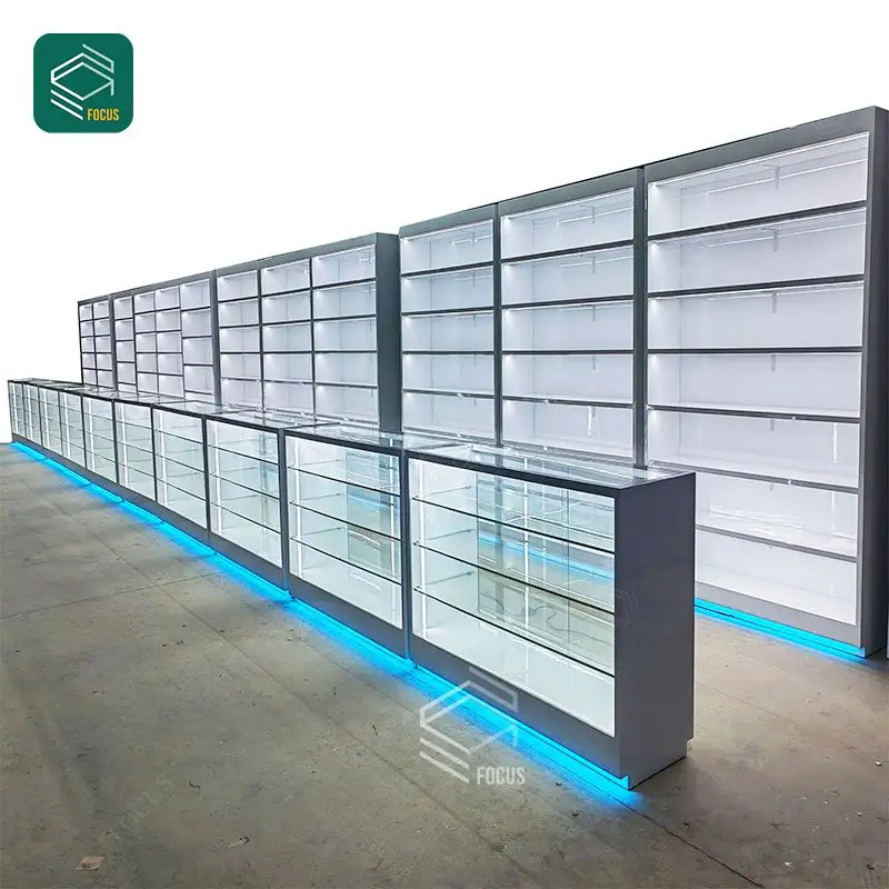 Custom Cigarettes Multiple Cabinet Rack Shelf Glass Tobacco Display Cases Led Light Smoke Shop Display