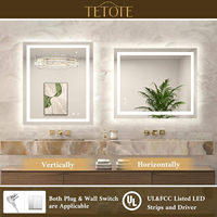 Miroir mural de salle de bain carré moderne à LED, style Art Déco, avec cadre, anti-buée, haute définition, rétroéclairé, indice de protection IP44, intelligent, à fixation murale (OEM/ODM)