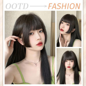 Perruque en cheveux naturels pour <span class=keywords><strong>femme</strong></span>, <span class=keywords><strong>coupe</strong></span> princesse avec frange droite, raie au milieu, invisible, pour une frange naturelle sur le front, qui améliore la forme et le volume du visage - Product Image 5