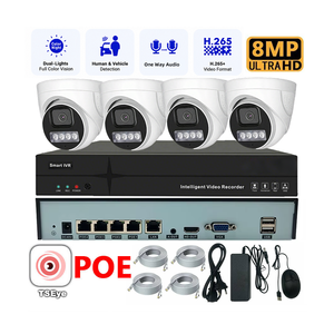 TSEye 4CH 4K POE NVR Kit Indoor Dome Camera Dual <b>Light</b> Full Color Night Vision Audio Motion Detection Surveillance System - Product Image 1